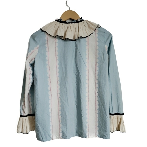 DARK ALICE Tie Collar Blouse Costume Shirt Small Light Blue Cream Small - Picture 4 of 9